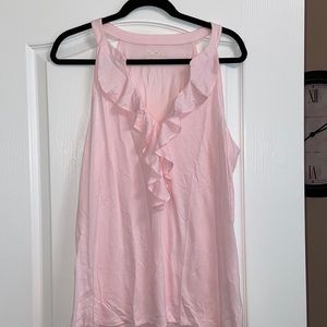 pink v-neck tank top w/ ruffle detail